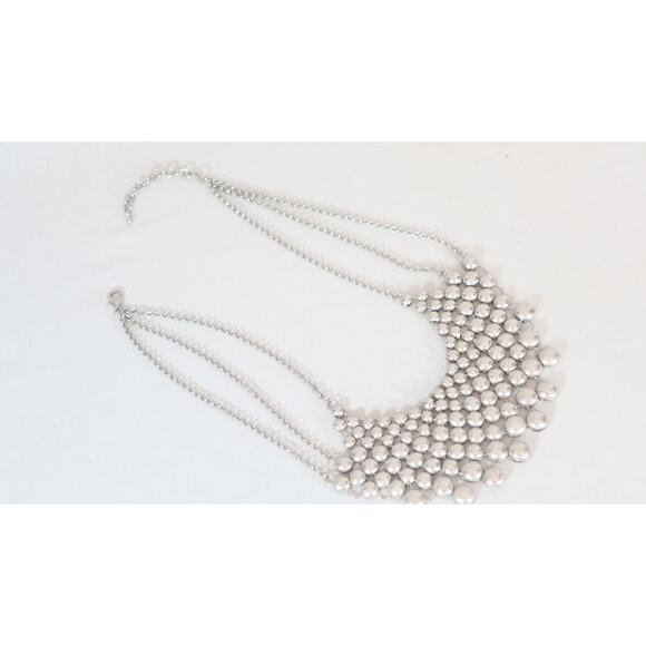 Silver Tone Bubble Bib Necklace - Picture 2 of 9